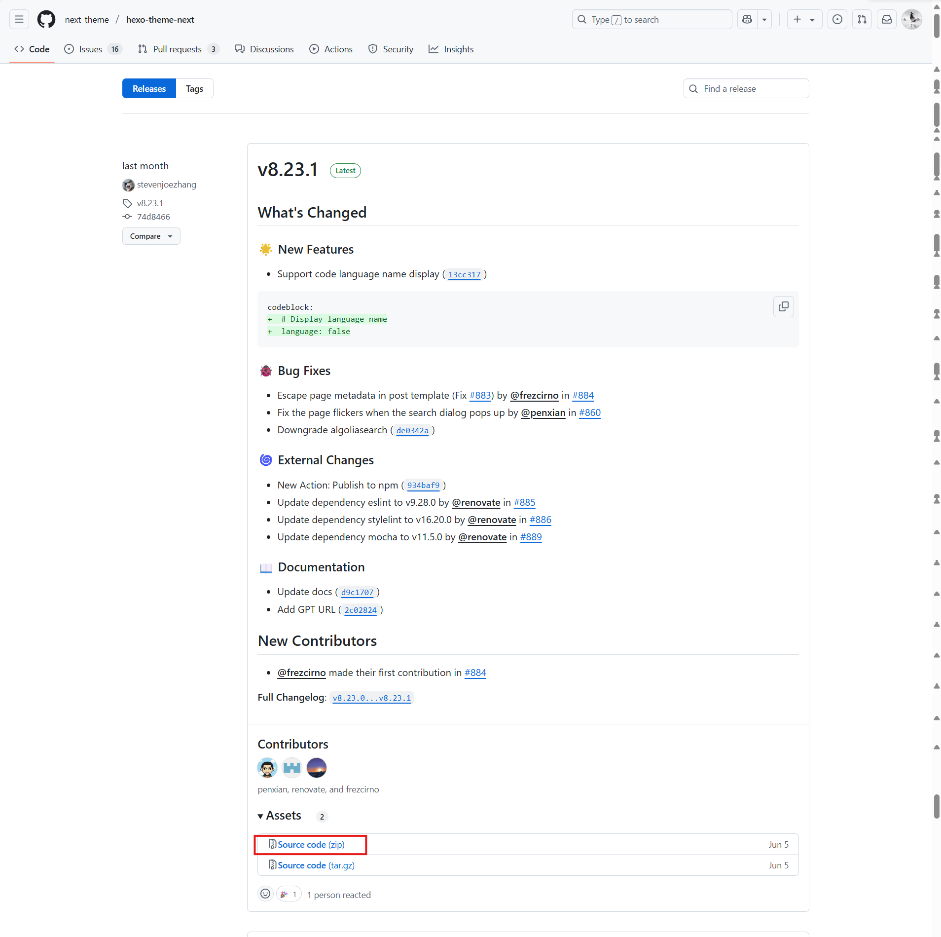 GitHub hexo-theme-next仓库Releases图