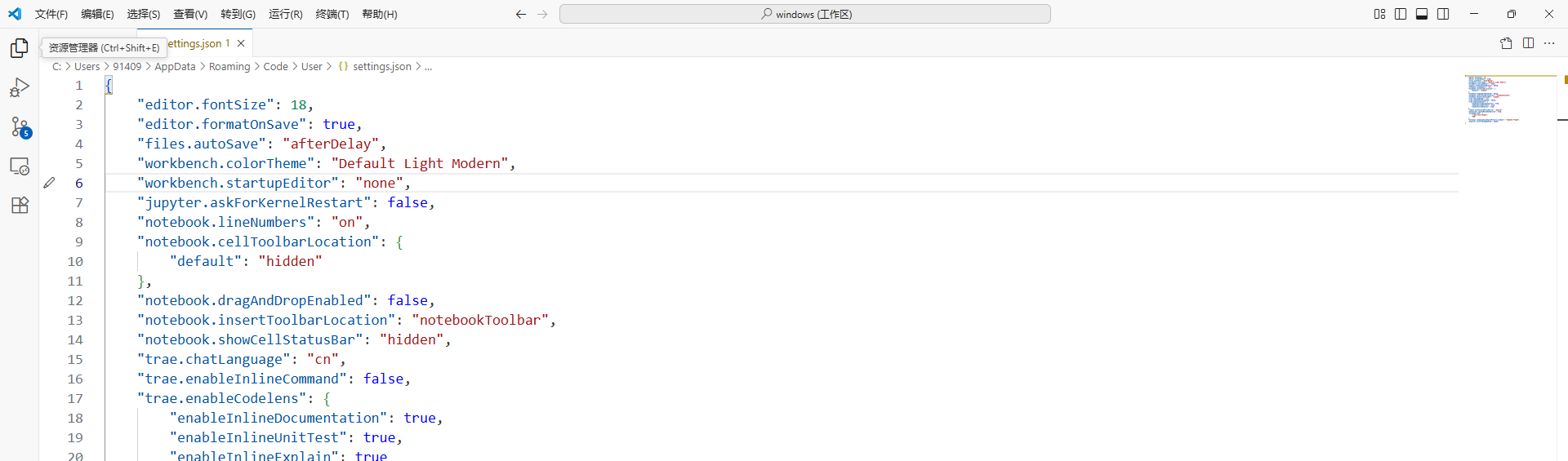 `settings.json`文件图